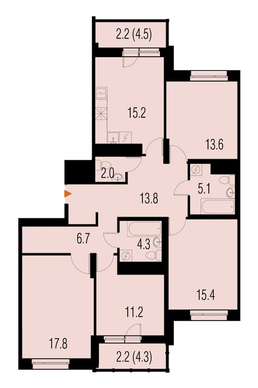 Четырехкомнатная квартира в : площадь 109.9 м2 , этаж: 21 – купить в Санкт-Петербурге